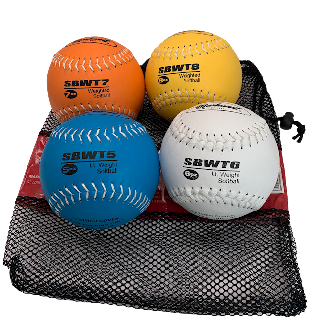 Markwort 12-Inch Weighted Training Softball Set Leather Cover - Set of 4 Balls -5, 6 , 7 and 8 oz