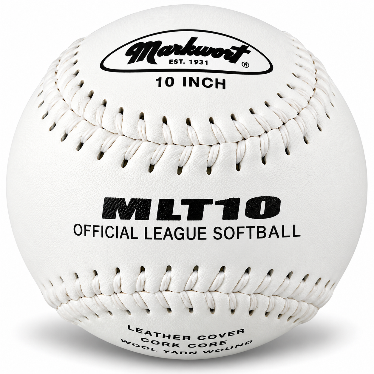 Markwort Leather Softballs – 10" White with White Stitching –  Dozen