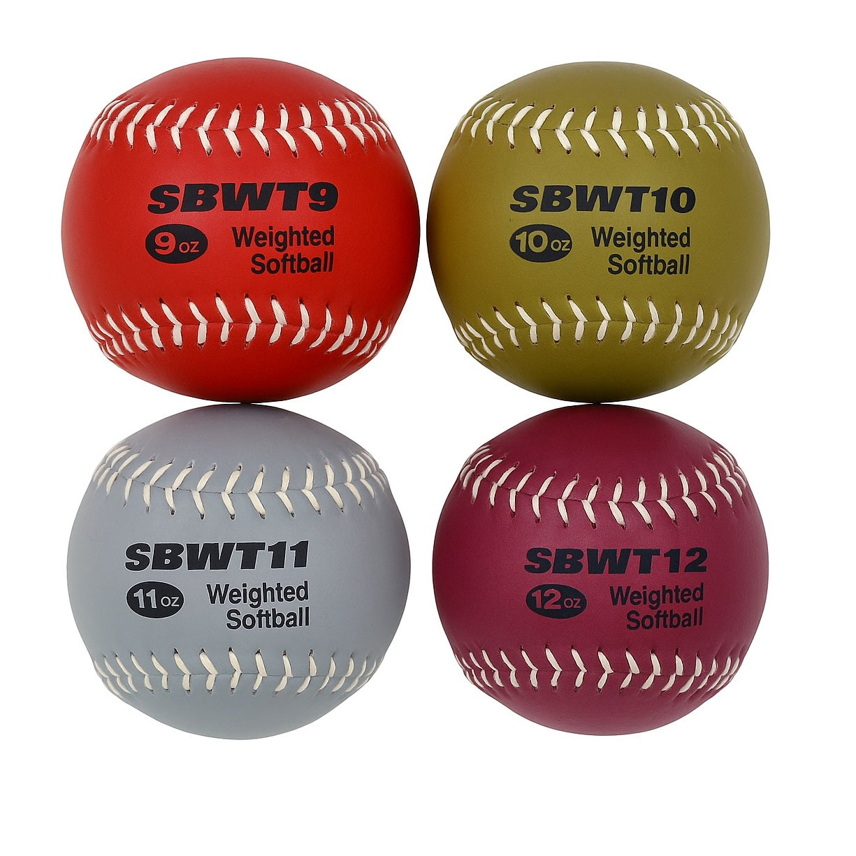Markwort 12-Inch Weighted Training Softball Set Leather Cover - Set of 4 Balls - 9, 10 , 11 and 12 oz